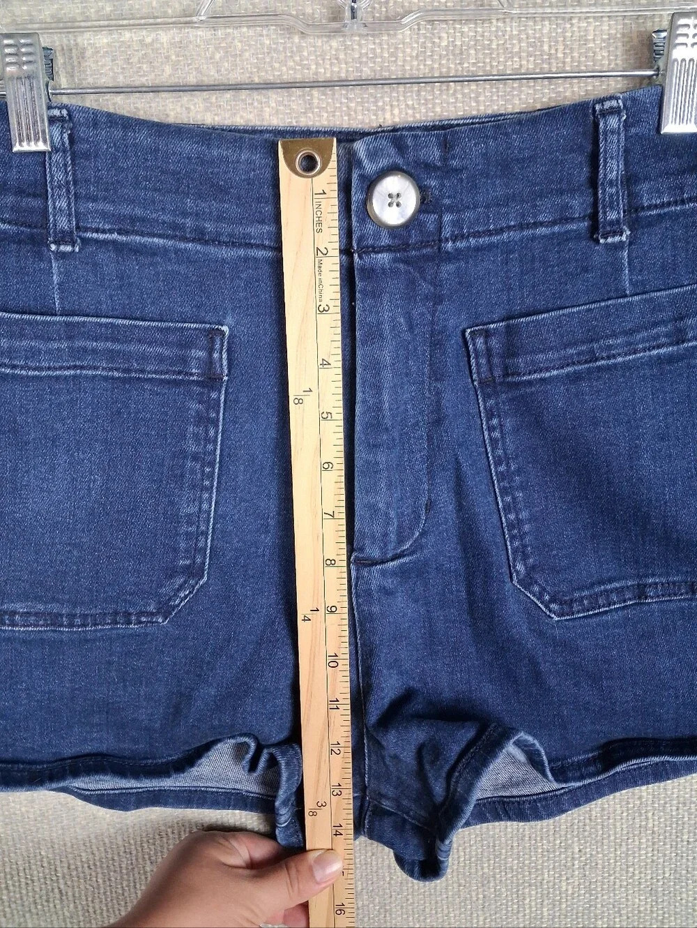 Maeve By Anthropologie The Colette Shorts Size 31 Blue Denim Dark Wash High Rise - Picture 6 of 7